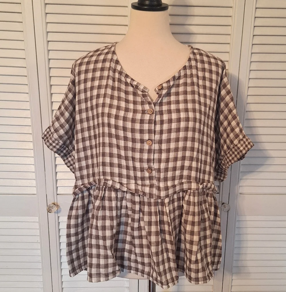 Fab'rik Gingham Babydoll Oversized Top LG *F - Picture 4 of 6